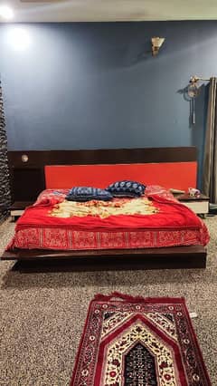 Wooden Bed with side table