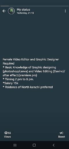 Female Graphic Designer and Video Editor Required