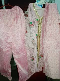 3 piece stitch Dress with a Organza dupatta Embroidered shirt