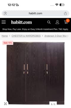 3-Door Wooden Wardrobe (Almari) – Habit Furniture (Used, Good)