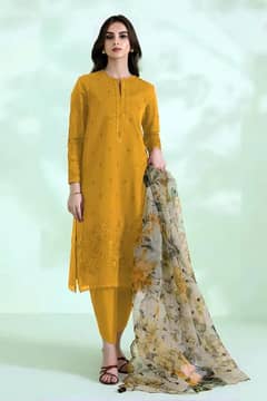 3 Pcs Women's Unstitched Embroidered Suit