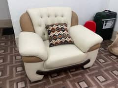 Five seater High Quality Leather Stitched Sofa + Glass Top Centre Tabl