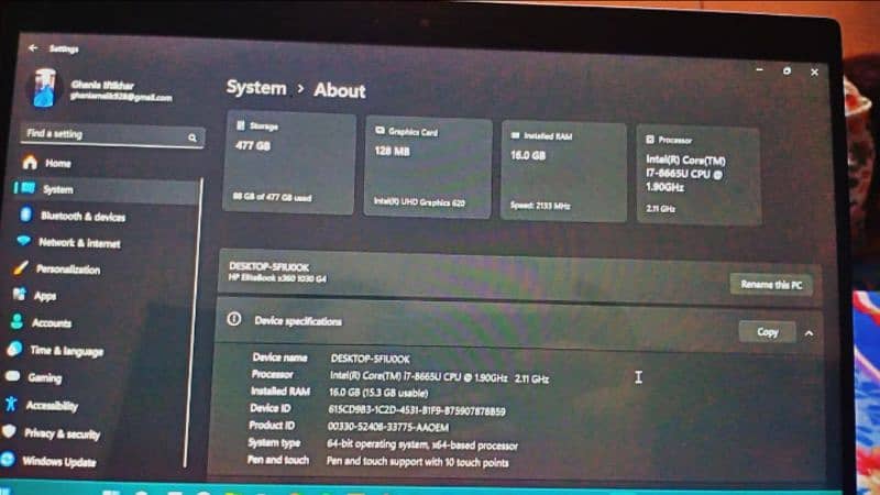 HP elite book core i7 gen 8 in 10/10 condition 12