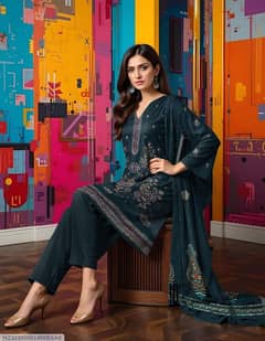3 PCs womans unstitched embroidered suit