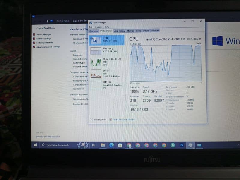 Fujitsu laptop i5 4th gen M processor high performance 7