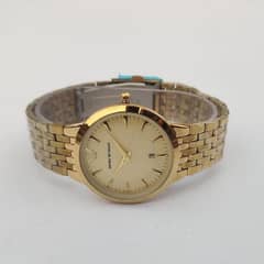 Men's Water Resistant Quartz Watch - 1 Pc Golden Round Dial Analogue