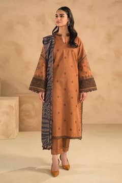 3 pcs women's unstitched embroidered lawn suit