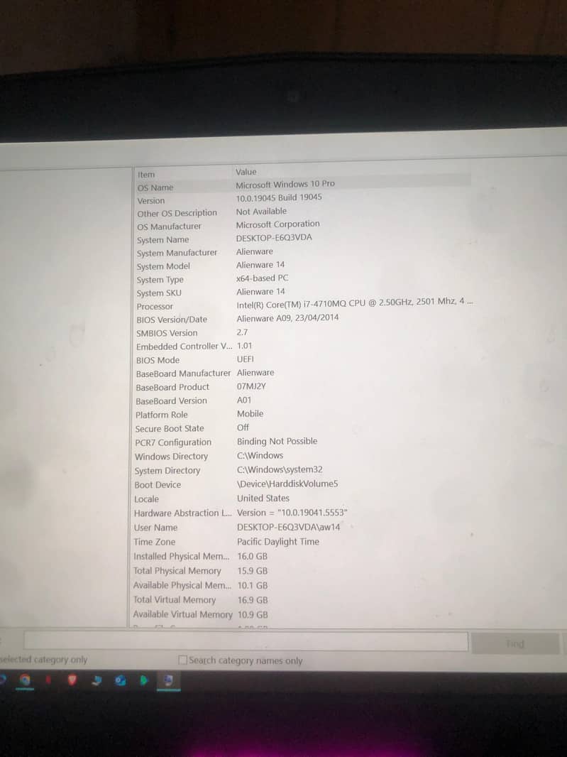 Dell Alienware 14 64bit operating system corei7 4th generation 7