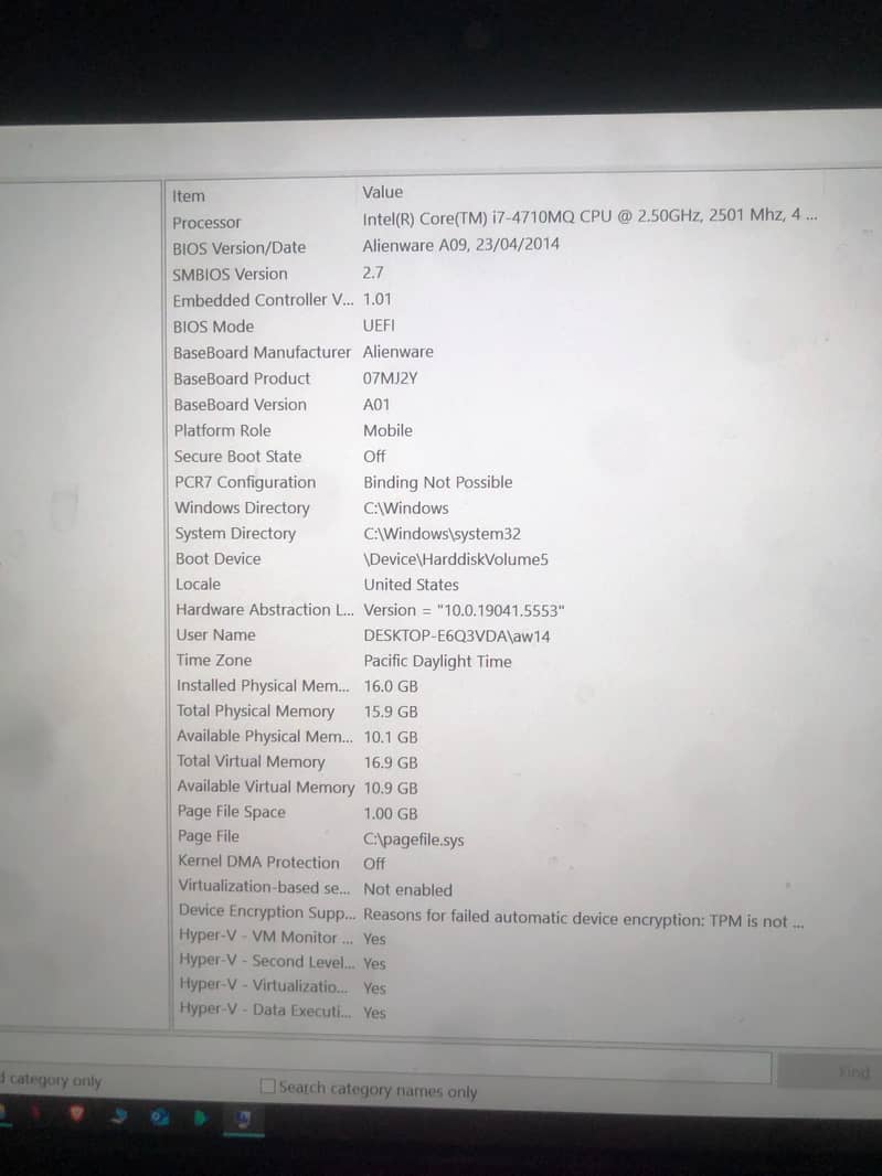 Dell Alienware 14 64bit operating system corei7 4th generation 8
