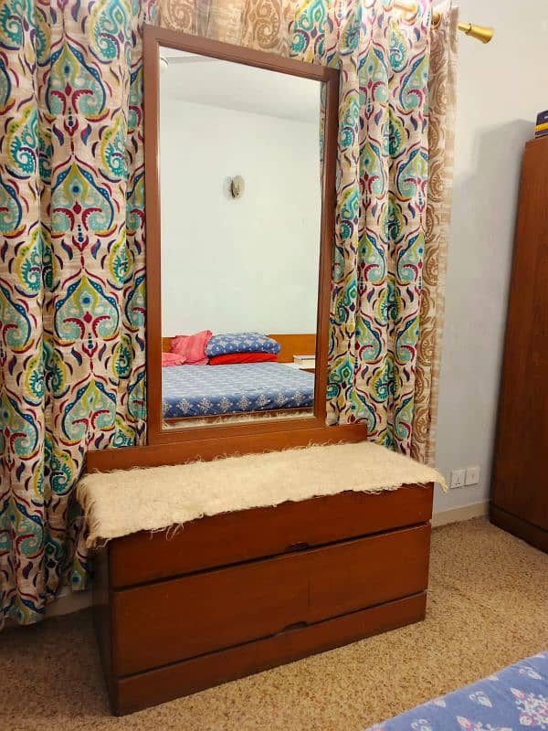King size Bed with 2 side tables, dressing table and cupboard 1