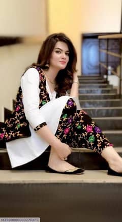 2pcs woman's unstitched Linen Embroidery suit