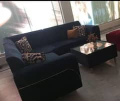 navy blue colour l shaped sofa with table urgent sale