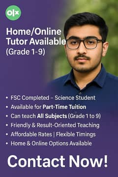 online/Home tuitor available for class 1-9 in Islamabad(federal board)