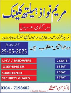 Need Lhv/midwife at BHU noorpur