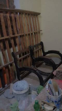 1 double bed + 1 dressing table + 1 trolley wooden for Urgent sale".