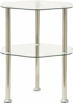 3-Tier Side Table Transparent 15"x15"x19.7" Tempered Glass