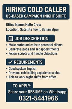 Hiring Cold Caller – US-Based Campaign (Night Shift)