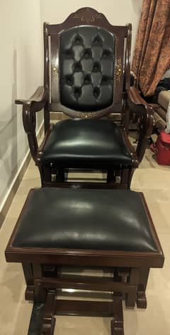 Rocking Chair Rocking Stool Pure Wood Shesham Real Leather Seats Foam