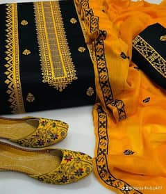 3 Pcs Women's Unstitched Embroidered Suit