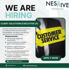 Female Client Solutions Associate – Dubai Real Estate (Telesales, Serv