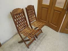 Vintage Wooden Folding Chairs with Hand-Carved Backrest – Set of 2