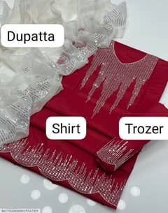 3 pcs woman's unstitched sequins Embroidered suit