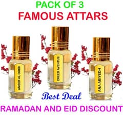 pack of 3 Famous Attars Blue Sea, Ana Abeyedh, Ameer Al Oudh.