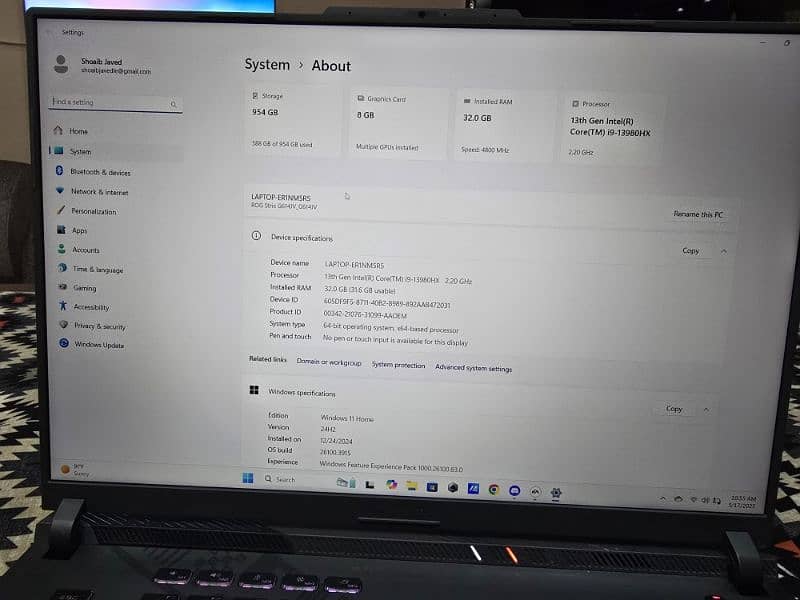 Asus Rog Strix G16 2023 model i9 13980hx 32 gb ddr5 ram rtx 4060 8