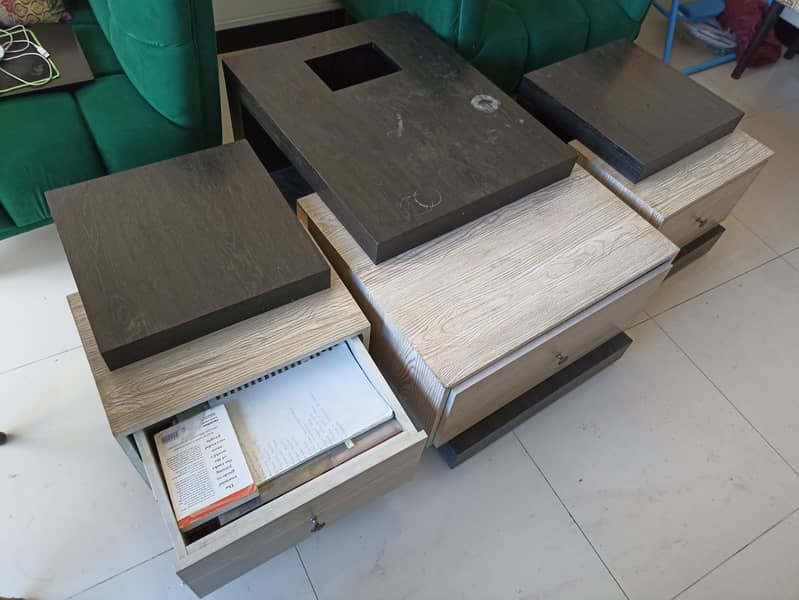 Center table with 2 side tables with drawers 3