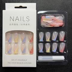 [Sunday Nails ] With free glue Artificial nails mid Sky pattern Almond
