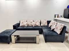 L shaped sofa 7 seater with puffy with table
