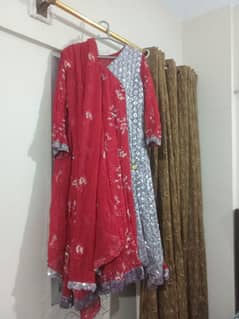 preloved mehroon and grey angar kha style frok