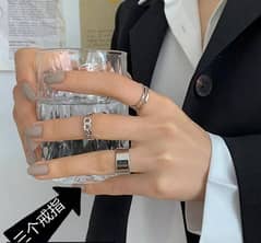 3 pcs, Alloy Silver plated dainty plain rings set