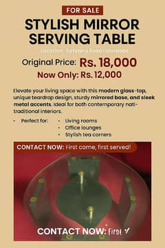 Glass based table for sale