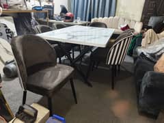 dining table/6 seater dining set/metal steel chair/UV top dining table