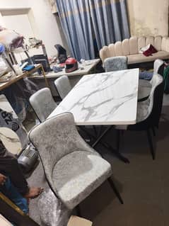 dining table/6 seater dining set/metal steel chair/UV top dining table