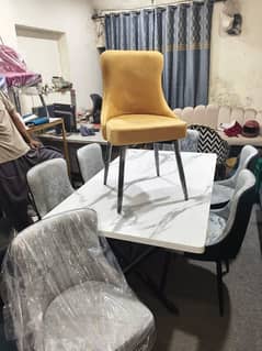 dining table/6 seater dining set/metal steel chair/UV top dining table