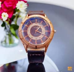 Men's quartz analogue watch with textured brown strap