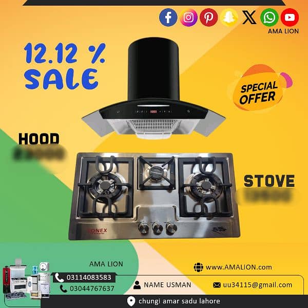 AUTO NEW JAPANESE KITCHEN GAS STOVE LPG HOOB HOB AIR HOOD 03044767637 0