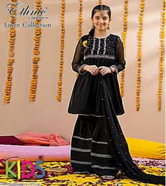 2pcs girls linen shirt and shalwar suit