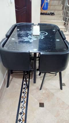 compact size brass dinning table with glass top