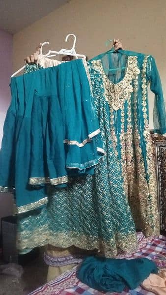 short frock with lahnga and sharara  with net dubbatta 3