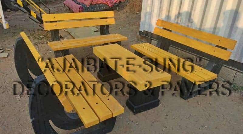 Garden Concrete Fountain, Benches, Planters 9