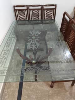 Dining table with Glass top & 6 dining chairs for sale