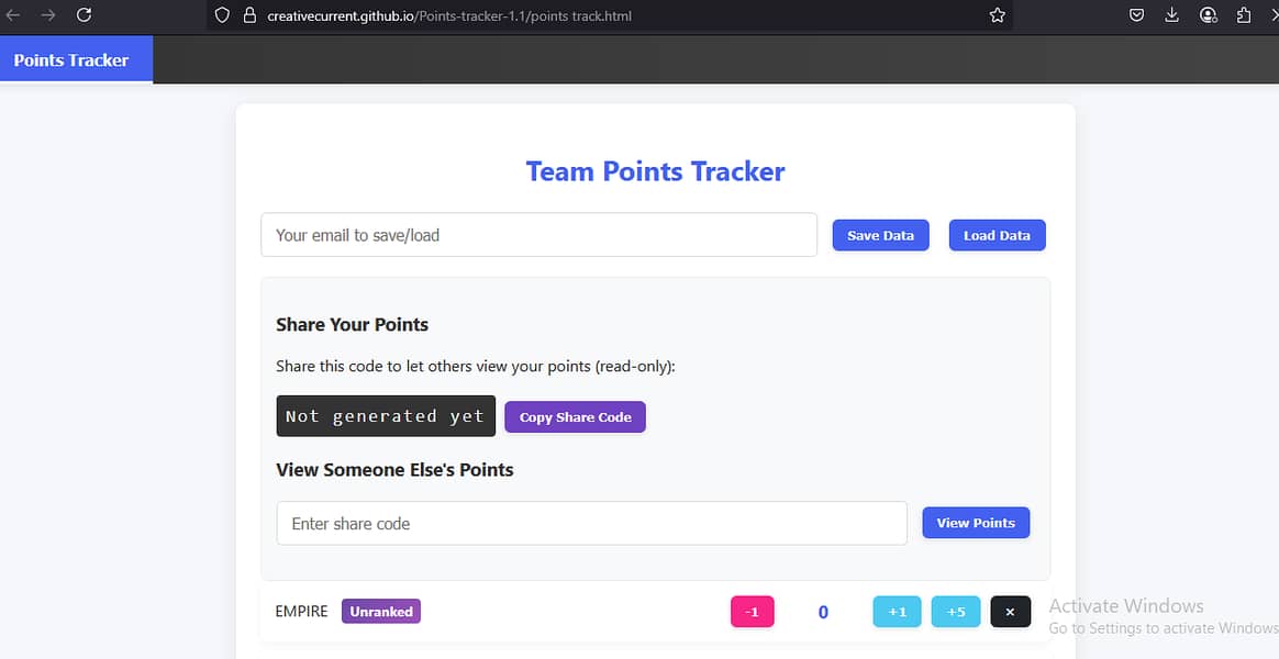 Points tracker ( html file , full ownership,copyrights after bought) 1