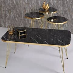 Set of 4) Black Goldy Nesting Tables Set Modern Space-Saving Design