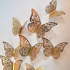 12 Pcs Set 3D Golden Butterfly Mirror Wall Stickers