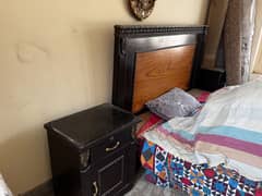 Wooden Bed with two side tables