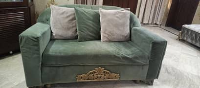 3 sofa set in green color with sofa pillows