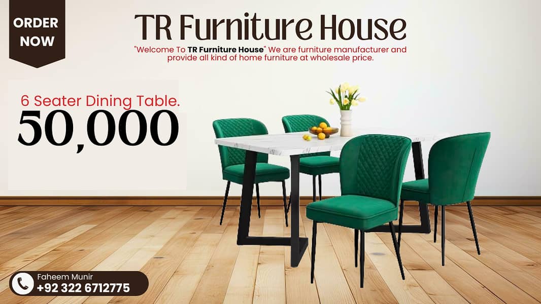 dining table - 6 seater dining table - dining chairs - cafe chairs 6